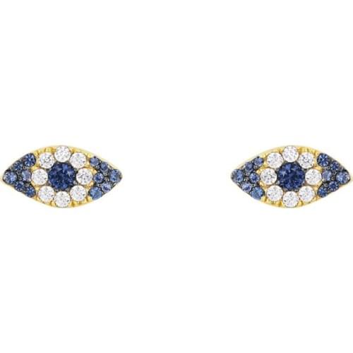 SOELLE 925 Sterling Silver Jewelry Mini Yellow Gold Color Lucky Eyes Stud Earrings Full Micro Cubic Zirconia June ETE Collection