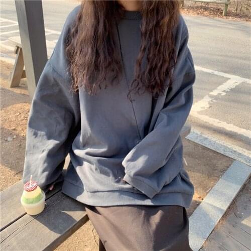 Hoodies Women Harajuku Solid Plus Size Female Spring Autumn Hoodie Long Thin Student Loose Simple Fashion Womens Sweatshirts