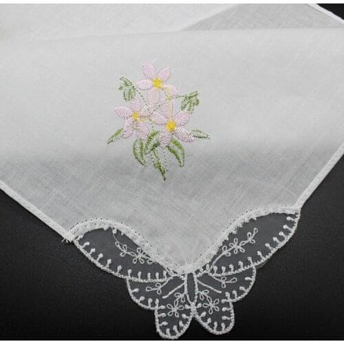Vintage otton Handkerchief Girl Napkin Embroidered Women Napkin Embroidered Butterfly Lace Flower Handkerchief