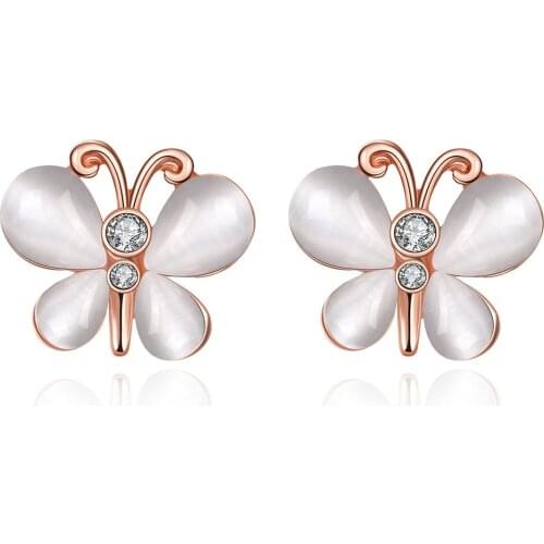 ZEMIOR Romantic Butterfly Stud Earrings For Women Shine Czech Drill Rose Gold Color Animal Earring Engagement Fashion Jewelry