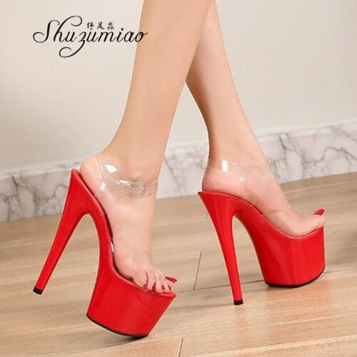 Womens Shoes Sandals Women High Heels 17CM Walking Show Outside Large Size Sandals Platform Transparent Womens Sandals Summer