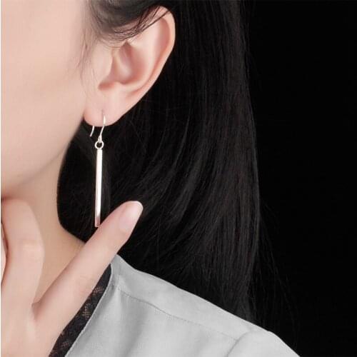 Silver 925 Earrings For Women 4mm Long Strip Flat Drop Earing Brincos Femme Pendientes Korea Style 2020 New Jewelry Accessories