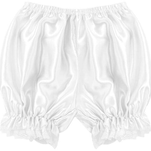 Women Imitation Silk Bloomers Ruffles Lace Trim Panties Victorian Pumpkin Shorts Solid Color Dance Dress Split Skirt Pettipants