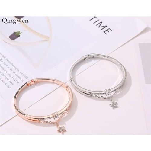 Qingwen Korean New Fashion Rose Gold Pentagon Inlaid Metal Female Bracelet Students Bracelet Jewelry Wholesale CA4517/w