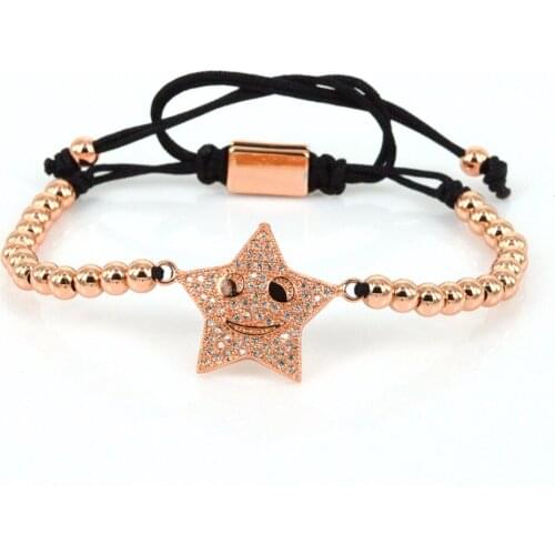 Womens Bracelet Star Charm Smile Face Bracelets Micro Pave CZ Shining Kitty Jewelry Adjustable Rope Braiding Macrame Femme Girl