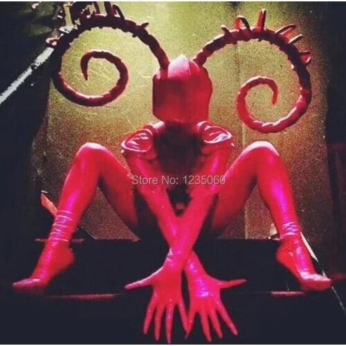 Rose Ox Horn Headgear Sexy Elastic Jumpsuit Female Cosplay Costume Halloween Nightclub Performance Clothes BAR Show Role Costume