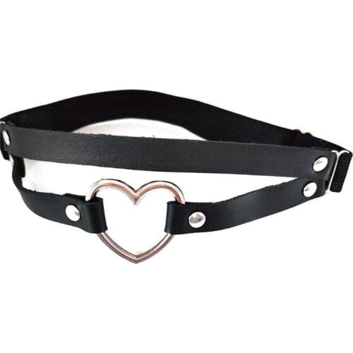 Womens Adjustable 2 Rows Faux Leather Sexy Leg Thigh Harness Garter Belt Punk Gothic With Hollow Heart Metal Ring Party Costume