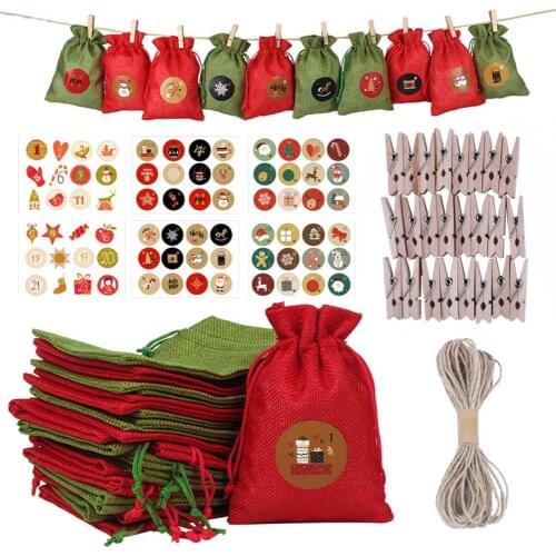 24PCS 10*14CM Christmas Advent Calendar Sack Gift Bags For Christmas Countdown