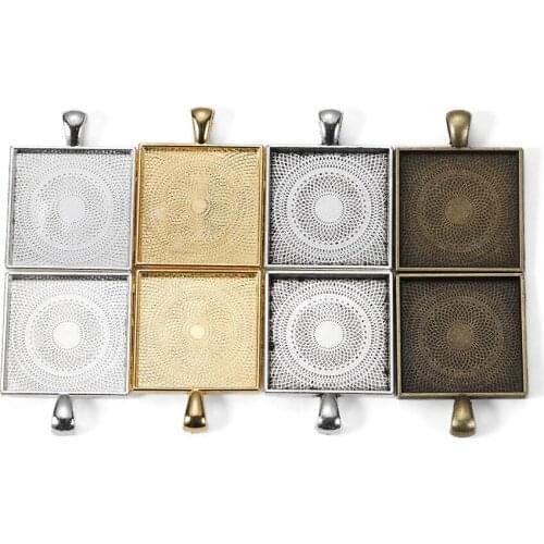 5pcs/lot Zinc Alloy Gold Plated Square Cabochons Bases Settings 25mm Pendant Bezel Trays For DIY Jewelry Making Supplies