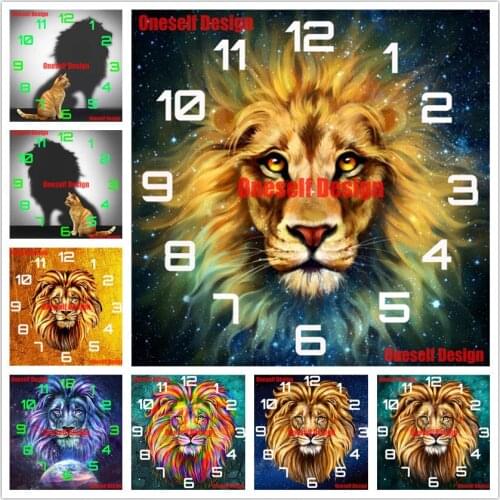 2021 new top popular diy diamond painting clock animal lion diamond embroidery clock decoration home diamond art kit diy frame