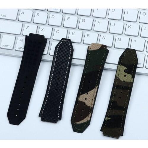 Army green 25*19mm real leather Nature rubber silicone strap watchband watch band strap for Hublot for Big bang for Fusion Logo