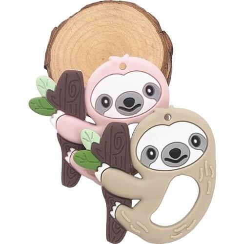 Chenkai 10PCS Silicone Sloth Teether Cartoon Cute Baby Teething DIY Mom Nursing Chewing Chain Pendant Necklace Toy Food Grade