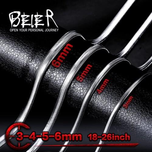 BEIER 3/4/5/6mm Width Stainless Steel Snake Chain Necklace Silver Color For Boy And Girl High Quality BN1003