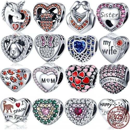 Pandach 100% Real 925 Strerling Silver Heart Beads Fit Original 3mm Bracelet Love Heart Charms Beads DIY Jewelry Making