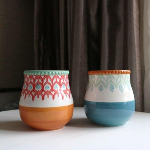 Ceramic Ball Sides Hand-drawn Bohemian Ethnic Style Vase/Flower Holder Art Chopstick Canister/Jar