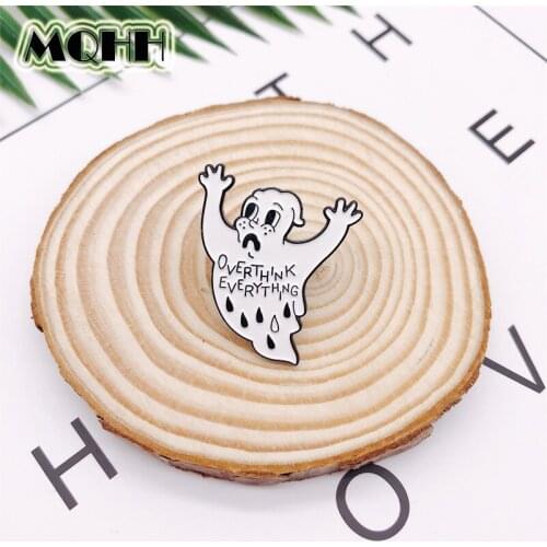 Creative Cartoon Skeleton Ghost Gem Enamel Brooch Black and White Alloy Badge Shirt Bag Pins Accessories Women Jewelry Gifts