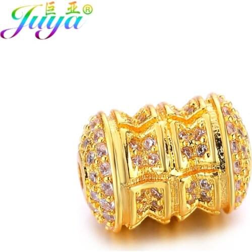 DIY Metal Beads Findings Supplies Paved Cz Zircon Copper Beads Accessories For Natural Stones Strand Beaded Bracelets Making