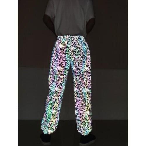 Autumn men mushrooms hip hop reflective pants nightclub DJ punk rock stage costume women harajuku casual joggers sweatpants