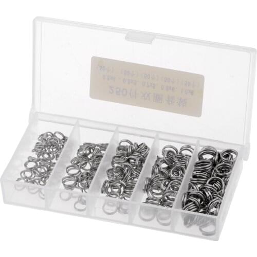 250pcs Assorted Double Split Rings Set Stainless Steel Fishing Tackle Lure Connector with Tackle Box