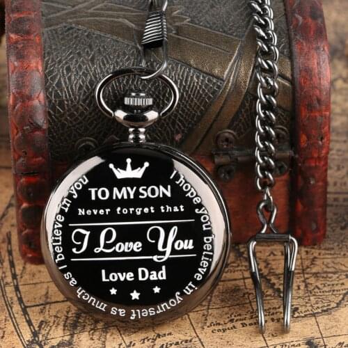 Customized Pocket Watch TO MY SON I Love You Love Dad Forever Design Quartz Pocket Watch Pendant Clock Necklace Chain for Son