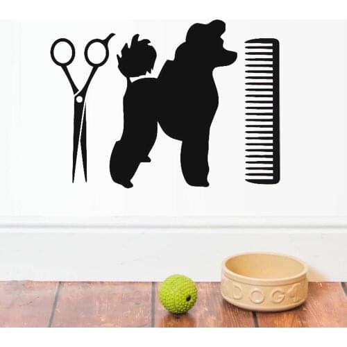 Scissors Comb Dog Wall Stickers Home Decor Living Room Removable Wall Decal Pet Grooming Salon Tools Vinyl Decal Wallpaper Z182