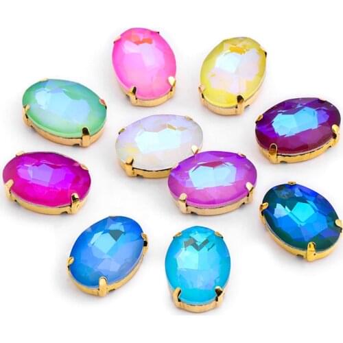 Oval Crystal Rhinestone Sewing on Gemstone Needlework Accessory Fabric Decoration K9 Glass Strass Stone Crystal AB Button