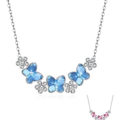 SILVERHOO 925 Sterling Silver Drop Necklace Fashion Elegant Butterfly Crystal Flower Zircon Necklace Party Fine Jewelry Trend