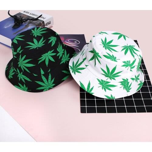 1PCs Unisex Maple Leaf Print Panama Bucket Hat Women Men Street Hip Hop Cap Couple Flat Summer Leaf Caps Sports Fisherman Hats