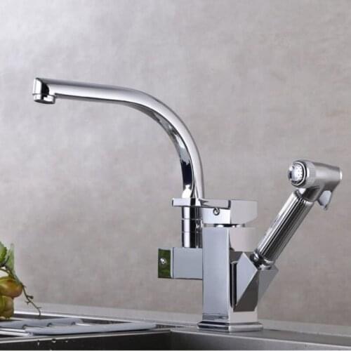 Kitchen Faucet with Shower Head Multi-function Drawing Faucets European Chrome Copper Washing Basin tap Cold & Hot Sink Taps