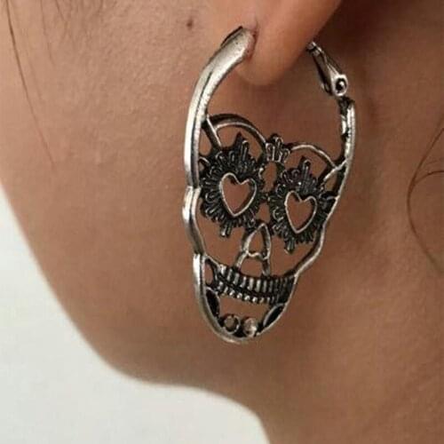 Funny Irregular Silver Color Metal Skeleton Drop Earrings For Women Girls Heart Eyes Skull Dangle Earrings Halloween Jewelry New