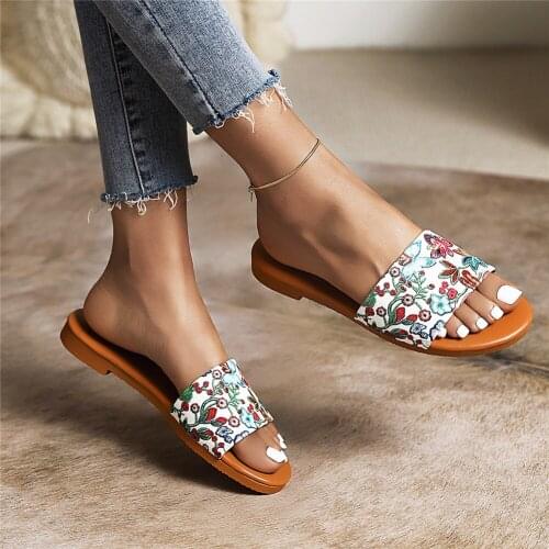 KARINLUNA Big Size 35-43 New INS Hot Ladies Slides Fashion Print Low Heel Summer womens Slippers 2021 Casual Shoes Woman