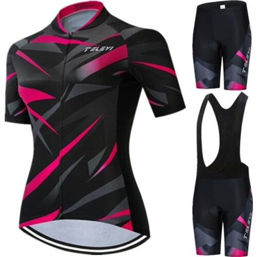 Teleyi Womens Cycling Jersey Set Summer Anti-UV Cycling Bicycle Clothing Quick-Dry Mountain Bike Clothes Cycling Jersey Suit