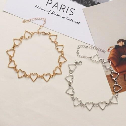 Geometric Love Choker Creative Simple Heart-shaped Hollow Chain Aesthetic Necklace Jewelry for Women Punk Charm