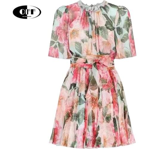 Designer summer short sleeve mini dresses for women fashion 2021 elegant vintage floral ruffles beach holiday lady dress femme Z