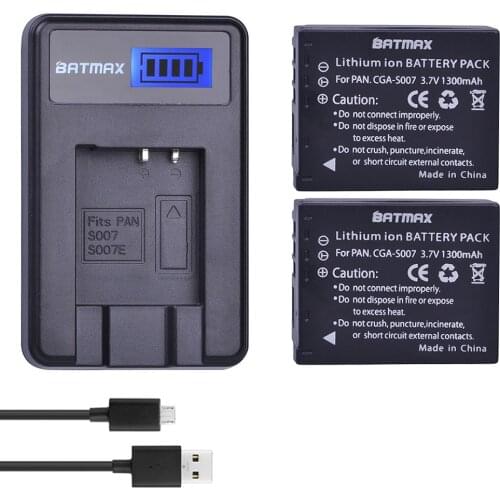 2 Pc 1300mAh CGA-S007 S007E S007 S007A Battery+LCD Charger for Panasonic DMC TZ1 TZ2 TZ3 TZ4 TZ5 TZ50 TZ11 TZ15 Bateria