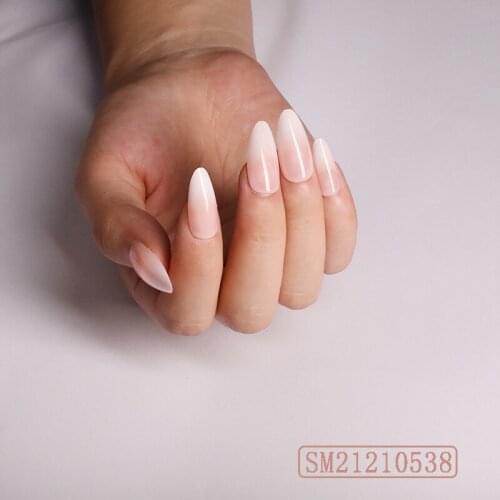 24pcs Nude Gradient Nail Patch Glue Type Removable Long Paragraph Fashion Manicure Save Time False Nail Patch Fake Nails