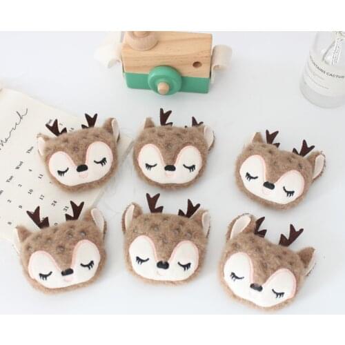 5PCS/Lot 8CM Cartoon Christmas Elk Sleepy Deer Patches Applique Crafts For Girl Garment Hair Clip Accessories And Bag Decoration