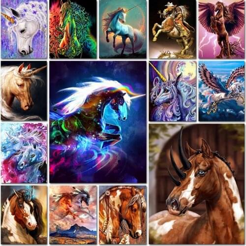 5d diamond painting embroidery Cross stitch Animal horse unicorn color landscape fantasy Mosaic home decor Paintings full square