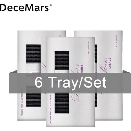 DeceMars 6cases/lot eyelash extension Mixed in one tray Professional Eyelash Extension J B C D Curl Faux Mink Lashes For woman