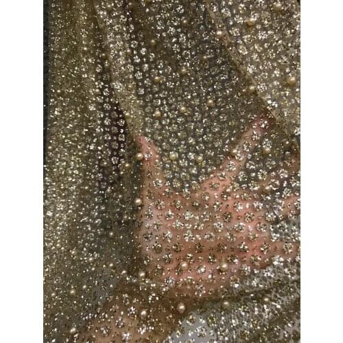 African tulle net lace fabric SYJ-6639 glued glitter Nigerian tulle lace fabric with beads glued glitter