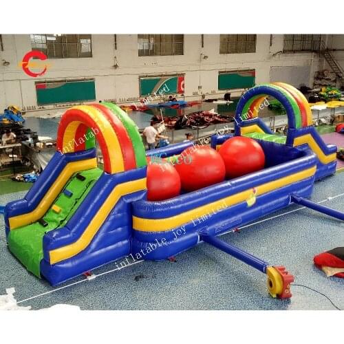 Free shipment to sea port!11m Wipeout ball running inflatable obstacle course equipment, interactive inflatable sport game