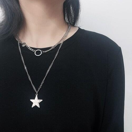 316L Stainless Steel Fashion Upscale Jewelry Hip Hop Street Dance Round Star Charms Chain Choker Necklace Pendants For Women Men
