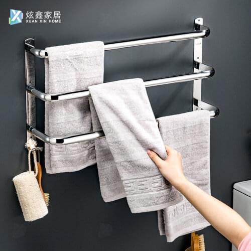 For Bathroom Towel Rack Stainless Steel Holder Wall Mounted Toilet Single Bar Layer Multilayer Towel Hanger Hook Accessories