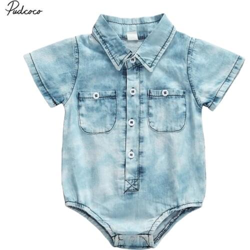2020 Baby Summer Clothing 0-1Years Newborn Infant Baby Girls Boys Denim Color Romper Casual Short Sleeve Jumpsuits
