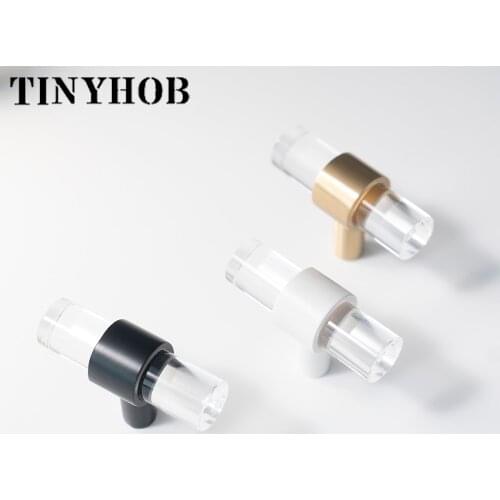 Length 1.96''-14.37''Transparent Acrylic with Brass Bases Cabinet Handles and Knobs Simple Drawer Pull T bar Furniture Hardware