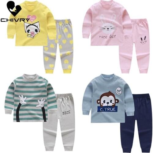 New Kids Boys Pajama Sets Cartoon Print Long Sleeve O-Neck T-Shirt Tops with Pants Newborn Baby Girls Autumn Sleeping Clothes