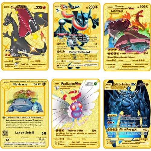 France PV Anime Pokemon Cards Flash Metal Pikachu Charizard Game Battle Collection Trading Card Gx Vmax Childrens Toys