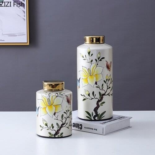 Ceramic Storage Jars Decorative Floral Painted Candy Jars and Lids Porcelain Tank Jewelry Cosmetic Containers Vintage Home Decor