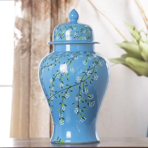 Jingdezhen Ceramic Ginger jar Vase Decoration New Chinese Style Living Room Decoration porcelain temple jar blue