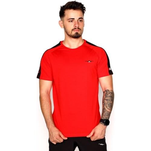 Red T-Shirt with Single Jersey Fabric Shoulder Garnish and Embossed Logo